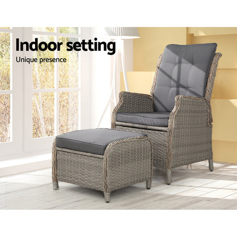 Gardeon Recliner Chair Sun lounge Wicker Lounger Outdoor Furniture Patio Adjustable Grey Chez Guru