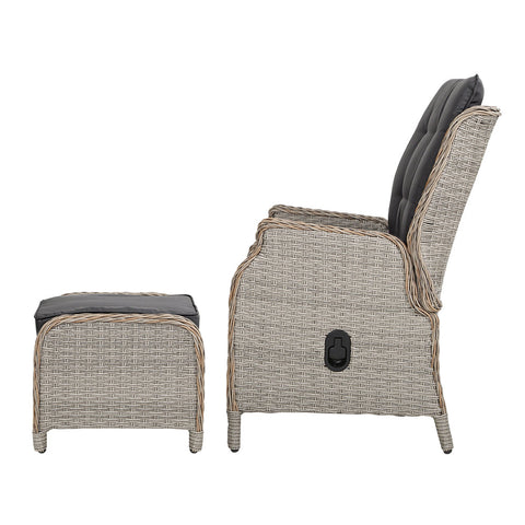 Gardeon 2PC Recliner Chair Sun lounge Wicker Lounger Outdoor Furniture Adjustable Grey Chez Guru