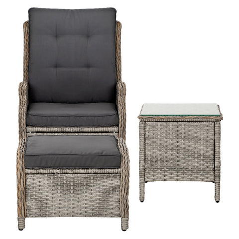 Gardeon 5PC Recliner Chairs Table Sun lounge Wicker Outdoor Furniture Adjustable Grey Chez Guru