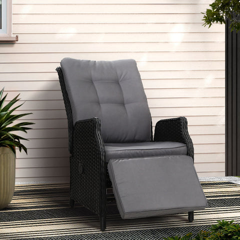 Gardeon Recliner Chairs Sun lounge Wicker Lounger Outdoor Furniture Patio Adjustable Black Chez Guru
