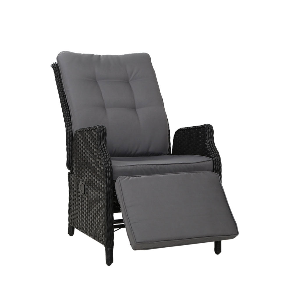 Gardeon Recliner Chairs Sun lounge Wicker Lounger Outdoor Furniture Patio Adjustable Black Chez Guru