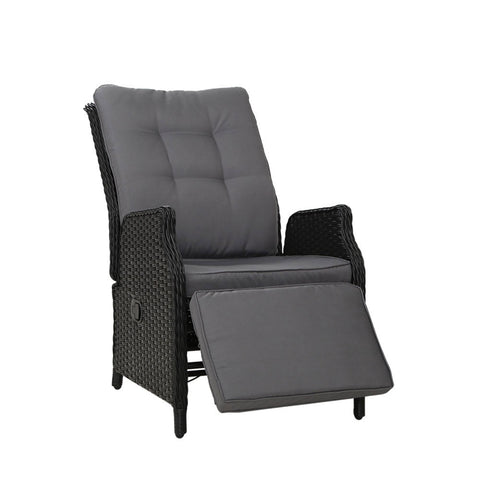 Gardeon Recliner Chairs Sun lounge Wicker Lounger Outdoor Furniture Patio Adjustable Black Chez Guru