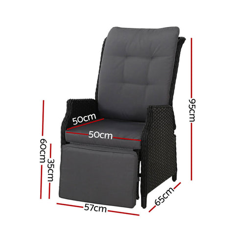 Gardeon 2PC Recliner Chairs Sun lounge Wicker Lounger Outdoor Furniture Adjustable Black Chez Guru