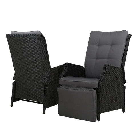 Gardeon 2PC Recliner Chairs Sun lounge Wicker Lounger Outdoor Furniture Adjustable Black Chez Guru