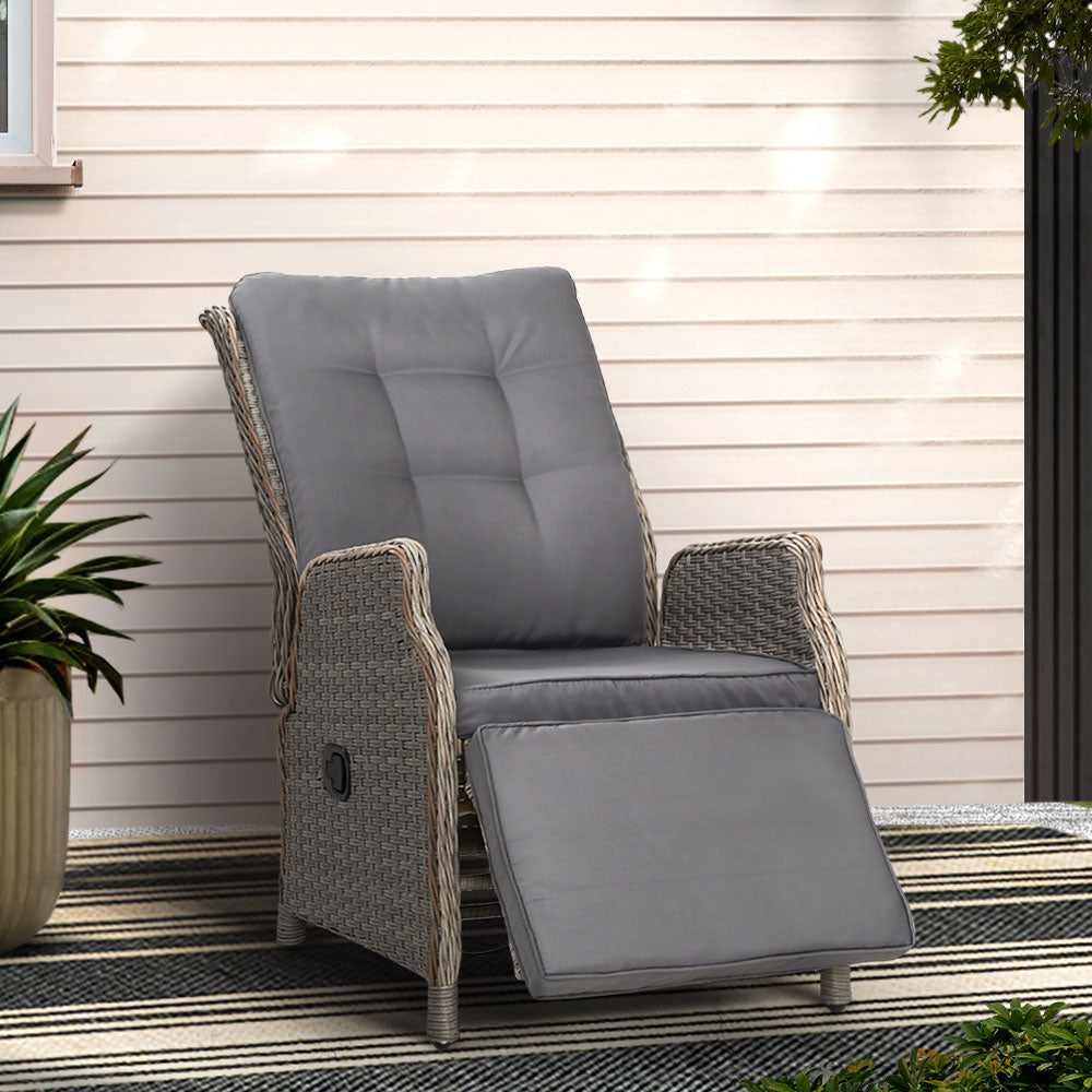 Gardeon Recliner Chairs Sun lounge Wicker Lounger Outdoor Furniture Patio Adjustable Grey Chez Guru