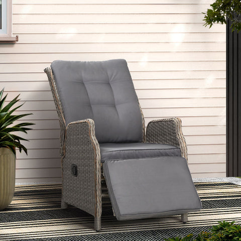 Gardeon Recliner Chairs Sun lounge Wicker Lounger Outdoor Furniture Patio Adjustable Grey Chez Guru