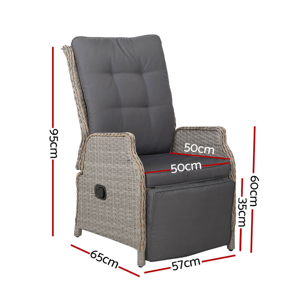 Gardeon Recliner Chairs Sun lounge Wicker Lounger Outdoor Furniture Patio Adjustable Grey Chez Guru