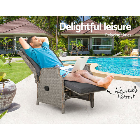 Gardeon Recliner Chairs Sun lounge Wicker Lounger Outdoor Furniture Patio Adjustable Grey Chez Guru