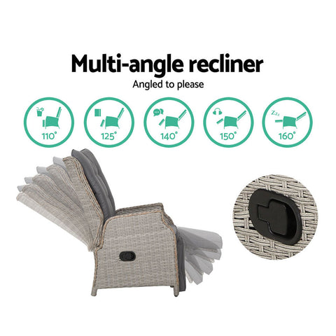 Gardeon Recliner Chairs Sun lounge Wicker Lounger Outdoor Furniture Patio Adjustable Grey Chez Guru