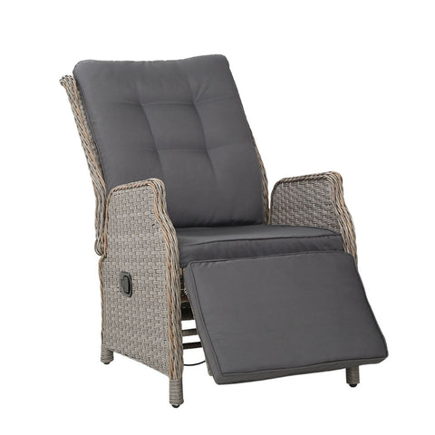 Gardeon Recliner Chairs Sun lounge Wicker Lounger Outdoor Furniture Patio Adjustable Grey Chez Guru
