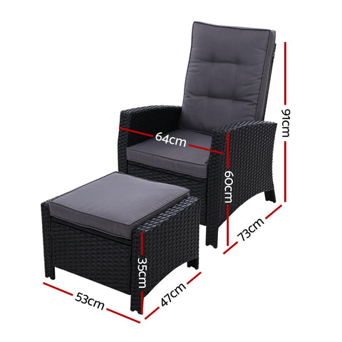 Gardeon Recliner Chair Sun lounge Wicker Lounger Outdoor Patio Furniture Adjustable Black Chez Guru