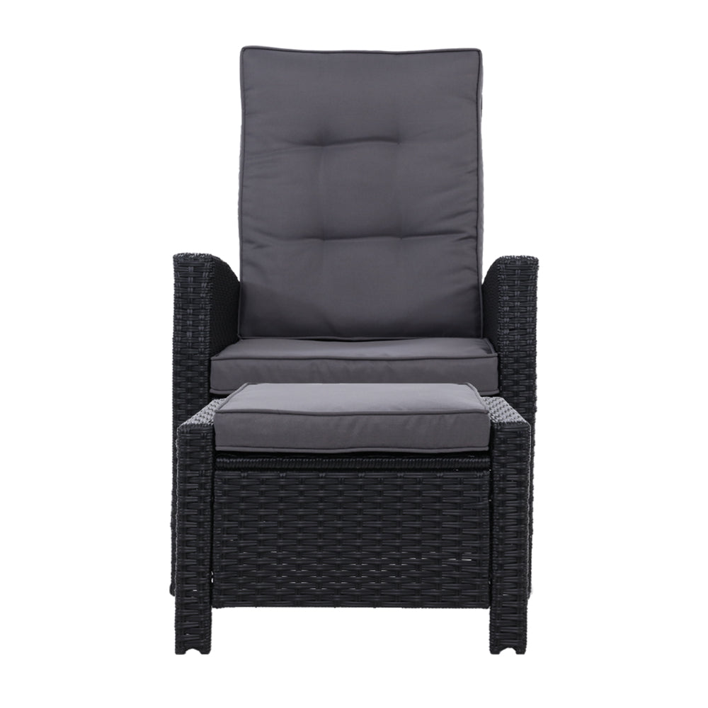 Gardeon Recliner Chair Sun lounge Wicker Lounger Outdoor Patio Furniture Adjustable Black Chez Guru