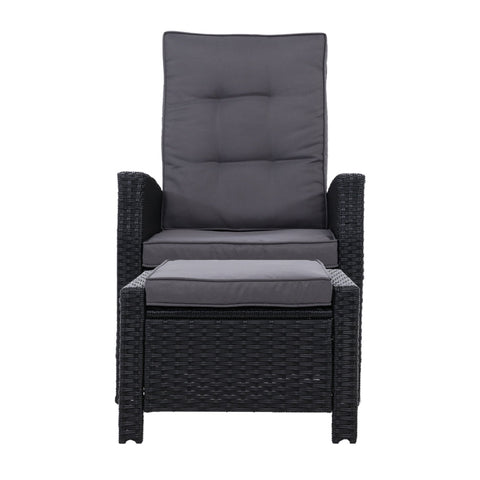 Gardeon Recliner Chair Sun lounge Wicker Lounger Outdoor Patio Furniture Adjustable Black Chez Guru