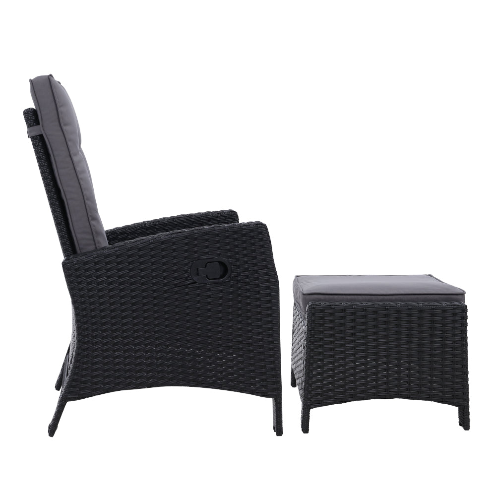 Gardeon Recliner Chair Sun lounge Wicker Lounger Outdoor Patio Furniture Adjustable Black Chez Guru