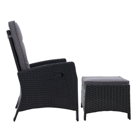 Gardeon Recliner Chair Sun lounge Wicker Lounger Outdoor Patio Furniture Adjustable Black Chez Guru