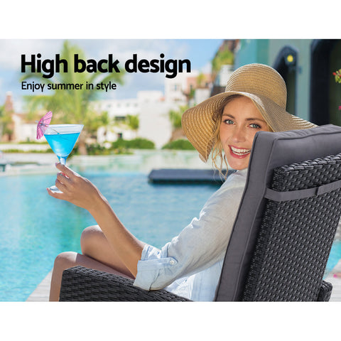 Gardeon Recliner Chair Sun lounge Wicker Lounger Outdoor Patio Furniture Adjustable Black Chez Guru