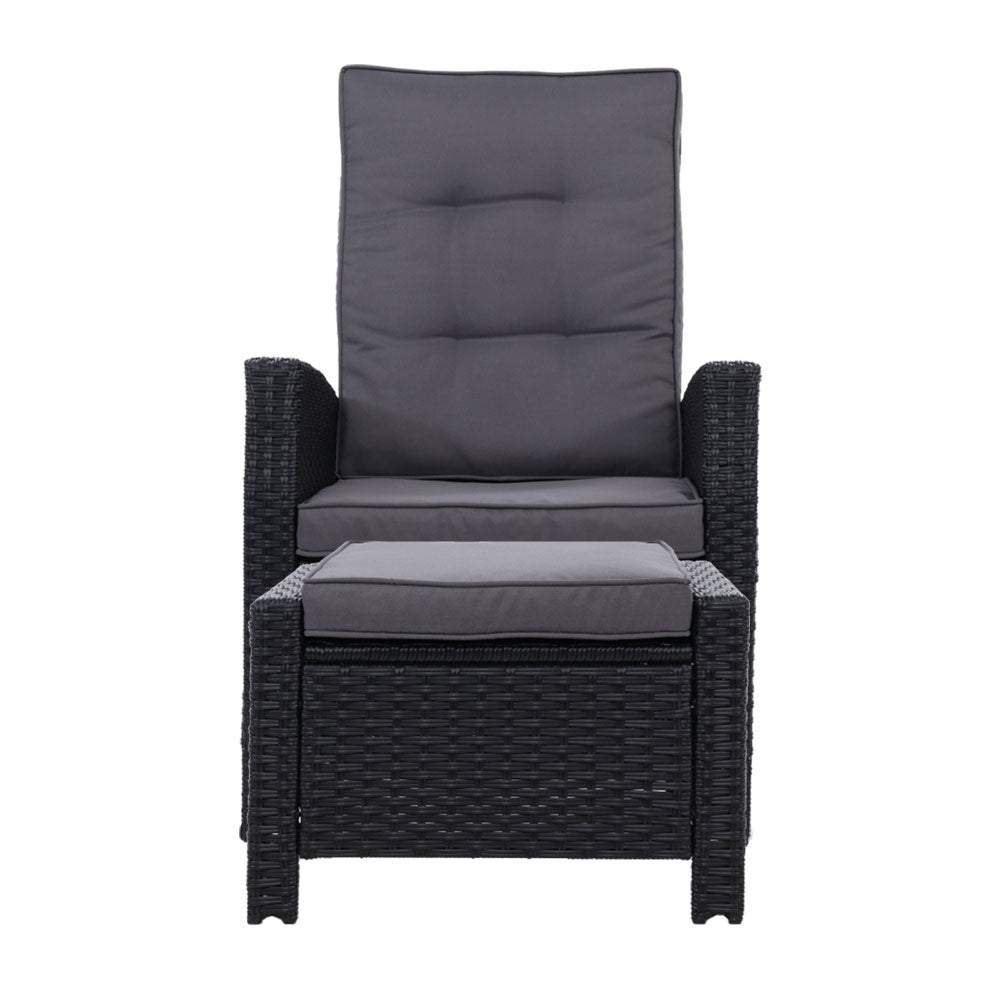 Gardeon 2PC Recliner Chairs Sun lounge Wicker Lounger Outdoor Furniture Adjustable Black Chez Guru