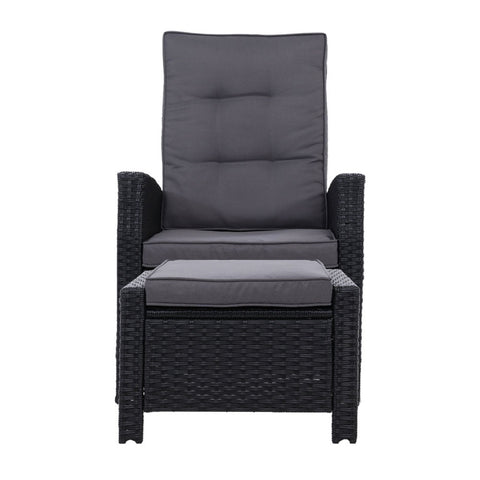 Gardeon 2PC Recliner Chairs Sun lounge Wicker Lounger Outdoor Furniture Adjustable Black Chez Guru