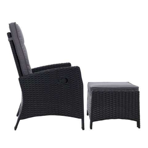 Gardeon 2PC Recliner Chairs Sun lounge Wicker Lounger Outdoor Furniture Adjustable Black Chez Guru