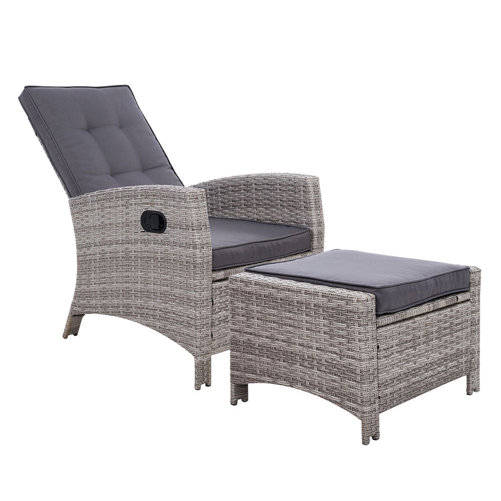 Gardeon Recliner Chair Sun lounge Wicker Lounger Outdoor Patio Furniture Adjustable Grey Chez Guru