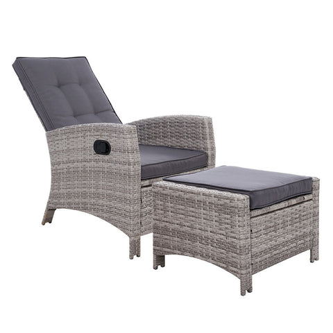 Gardeon Recliner Chair Sun lounge Wicker Lounger Outdoor Patio Furniture Adjustable Grey Chez Guru