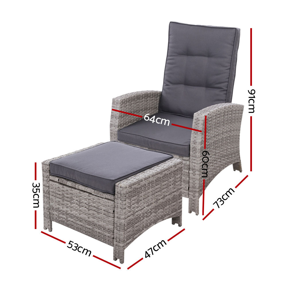 Gardeon Recliner Chair Sun lounge Wicker Lounger Outdoor Patio Furniture Adjustable Grey Chez Guru