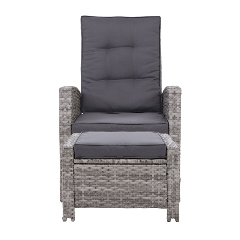 Gardeon Recliner Chair Sun lounge Wicker Lounger Outdoor Patio Furniture Adjustable Grey Chez Guru