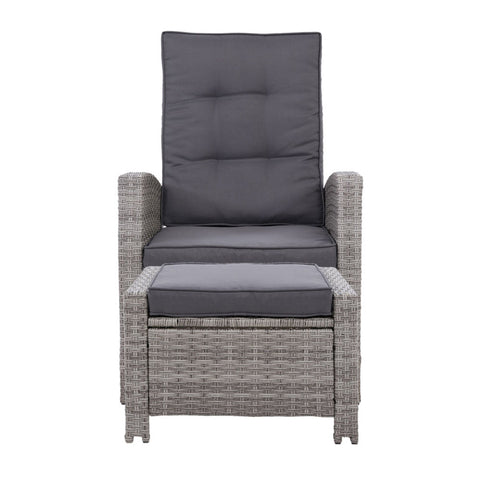 Gardeon Recliner Chair Sun lounge Wicker Lounger Outdoor Patio Furniture Adjustable Grey Chez Guru