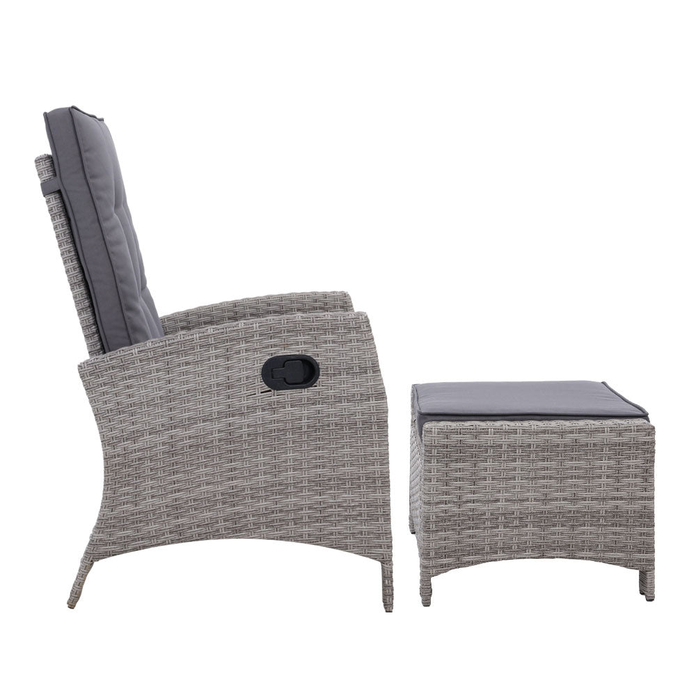 Gardeon Recliner Chair Sun lounge Wicker Lounger Outdoor Patio Furniture Adjustable Grey Chez Guru
