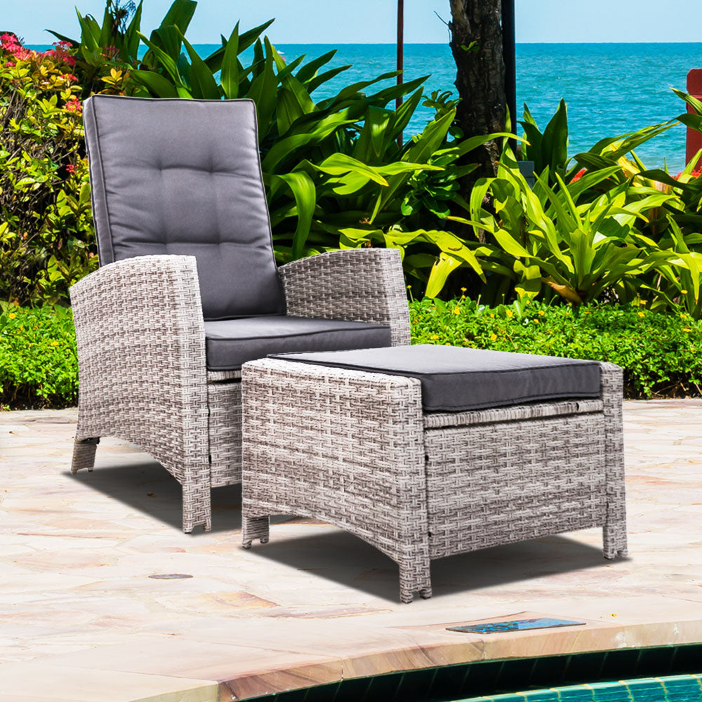 Gardeon Recliner Chair Sun lounge Wicker Lounger Outdoor Patio Furniture Adjustable Grey Chez Guru