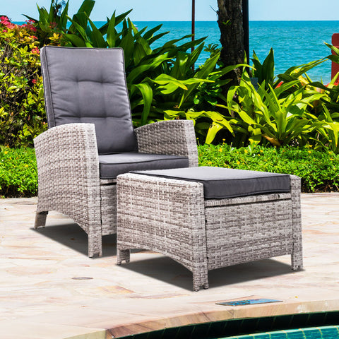 Gardeon Recliner Chair Sun lounge Wicker Lounger Outdoor Patio Furniture Adjustable Grey Chez Guru