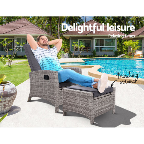 Gardeon Recliner Chair Sun lounge Wicker Lounger Outdoor Patio Furniture Adjustable Grey Chez Guru