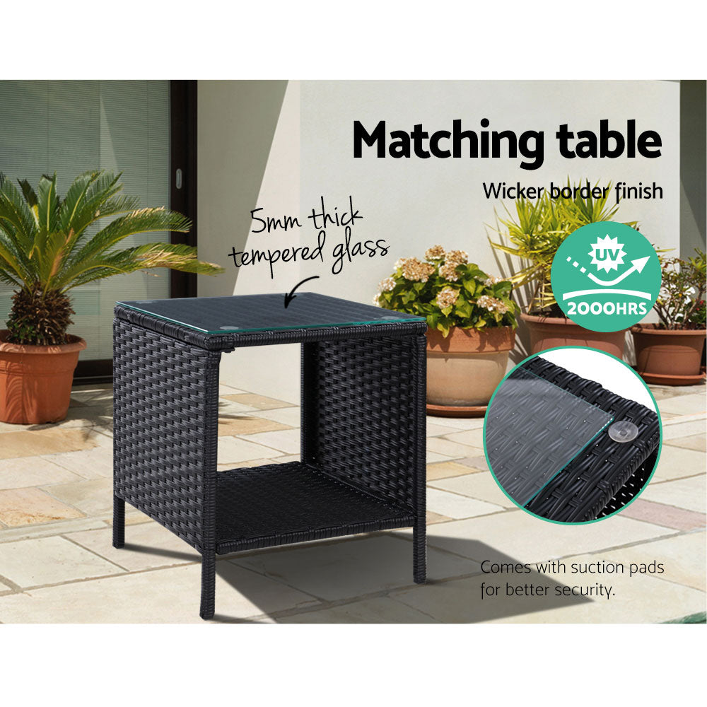 Gardeon 5PC Recliner Chairs Table Sun lounge Wicker Outdoor Furniture Adjustable Black Chez Guru