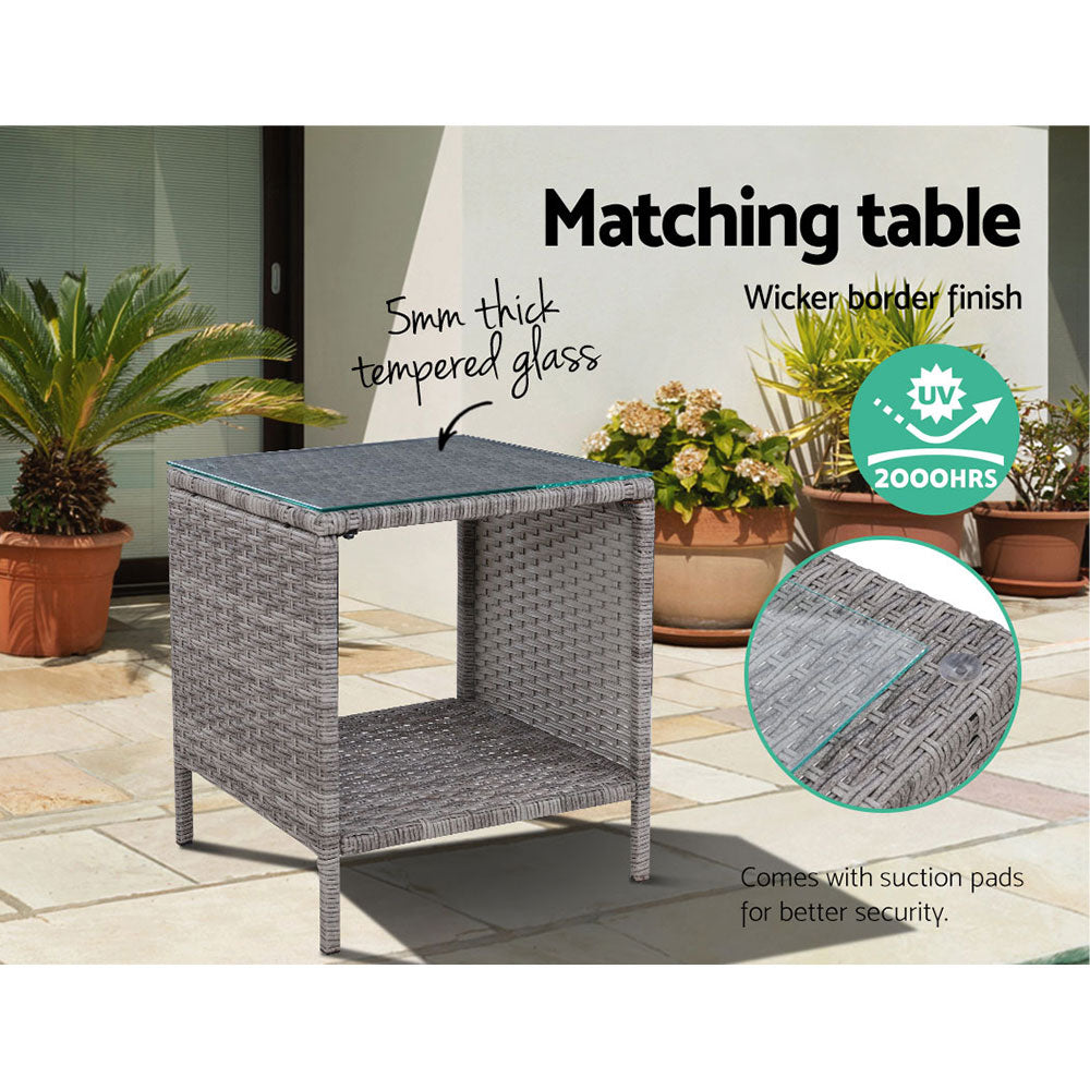 Gardeon 5PC Recliner Chairs Table Sun lounge Wicker Outdoor Furniture Adjustable Grey Chez Guru