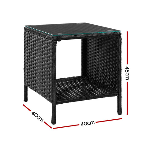Gardeon Coffee Side Table Wicker Desk Rattan Outdoor Furniture Garden Black Chez Guru
