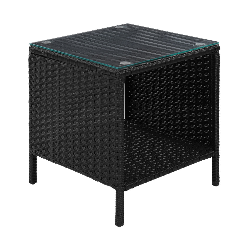 Gardeon Coffee Side Table Wicker Desk Rattan Outdoor Furniture Garden Black Chez Guru