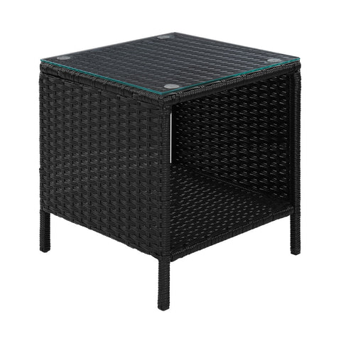 Gardeon Coffee Side Table Wicker Desk Rattan Outdoor Furniture Garden Black Chez Guru