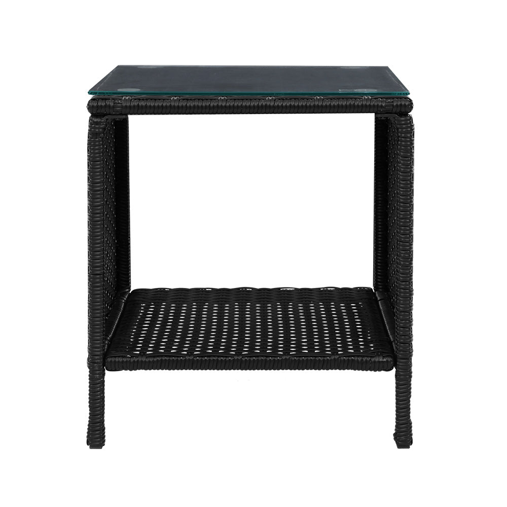 Gardeon Coffee Side Table Wicker Desk Rattan Outdoor Furniture Garden Black Chez Guru