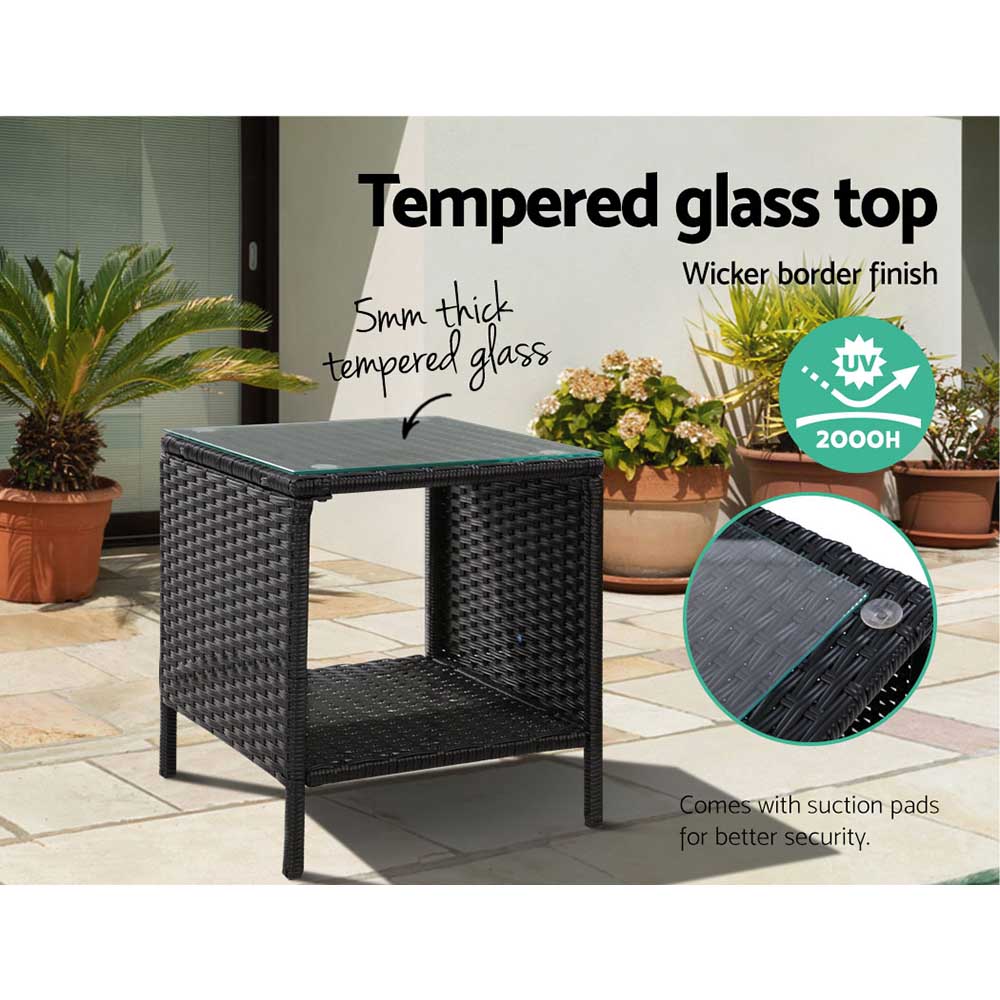 Gardeon Coffee Side Table Wicker Desk Rattan Outdoor Furniture Garden Black Chez Guru