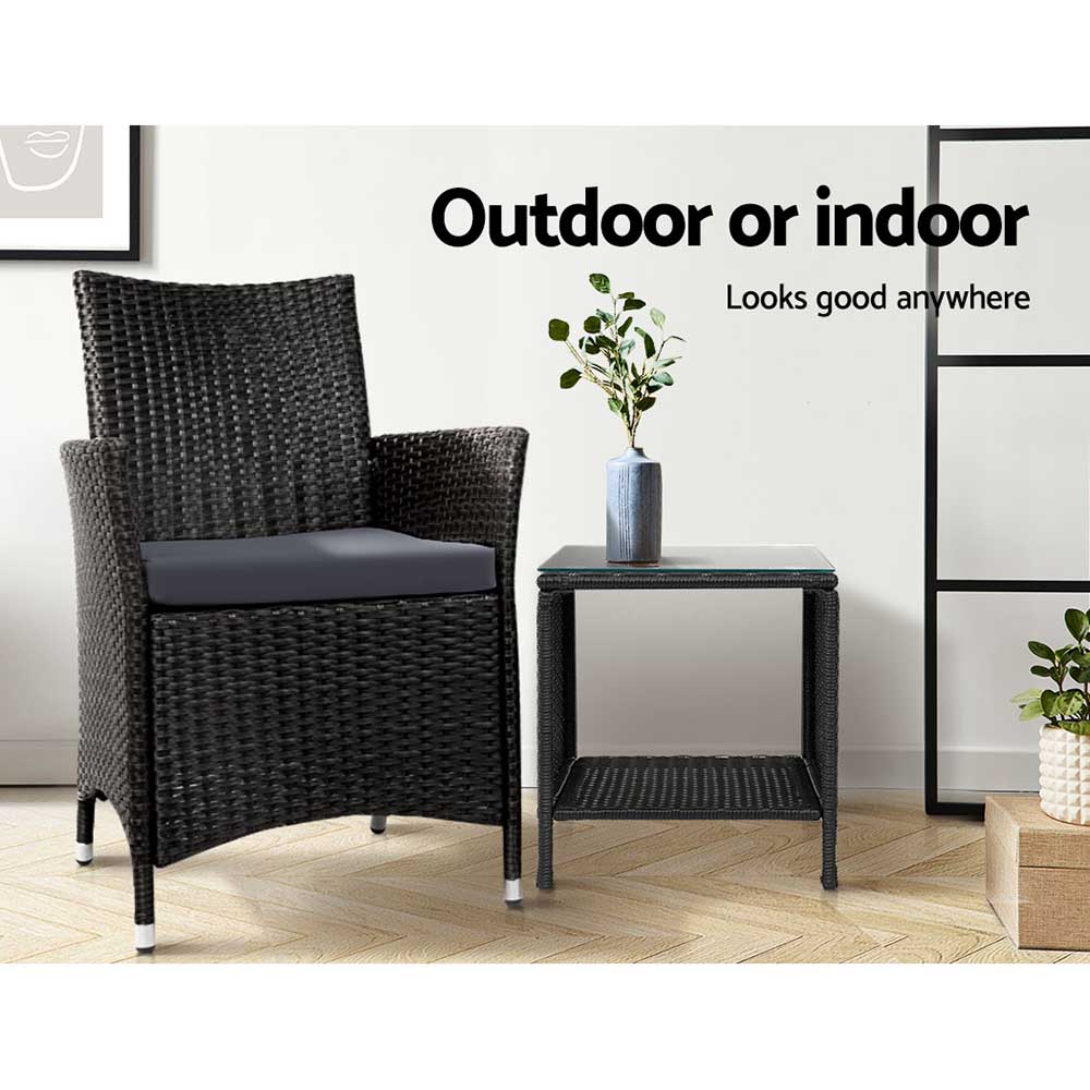 Gardeon Coffee Side Table Wicker Desk Rattan Outdoor Furniture Garden Black Chez Guru