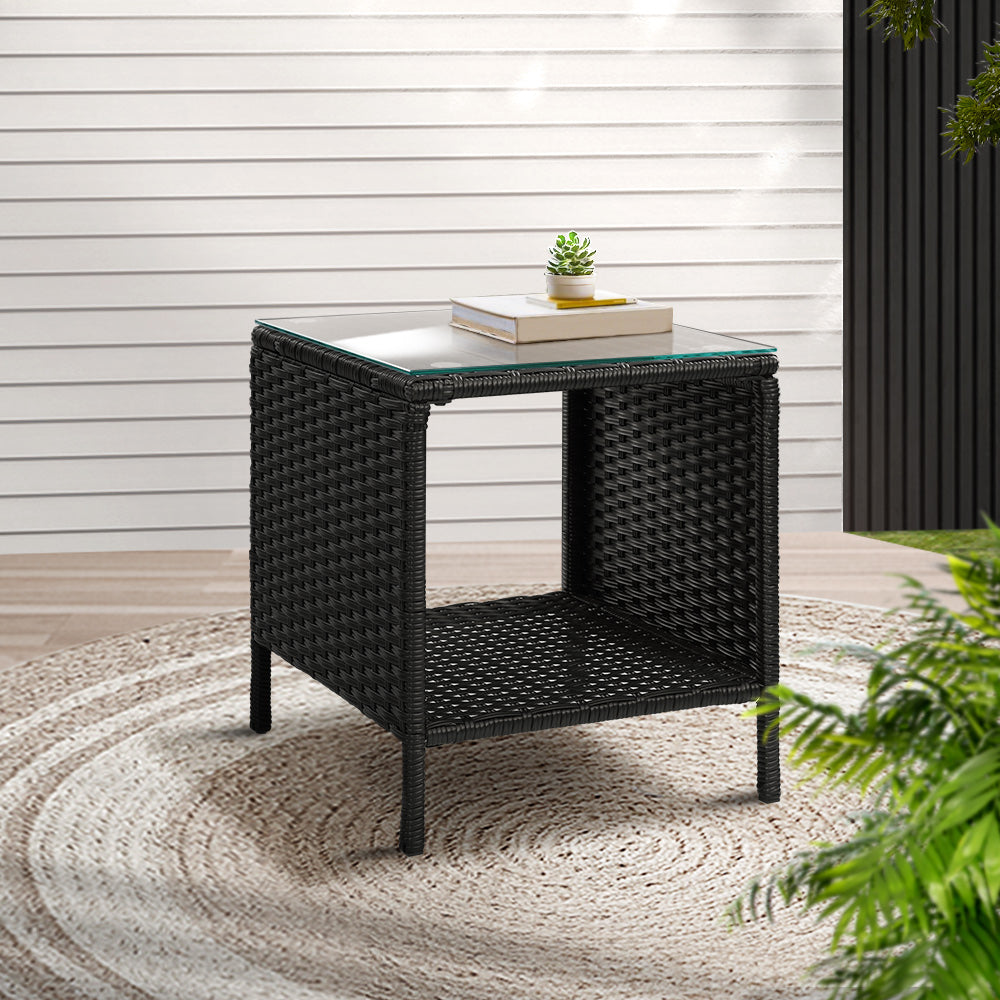 Gardeon Coffee Side Table Wicker Desk Rattan Outdoor Furniture Garden Black Chez Guru