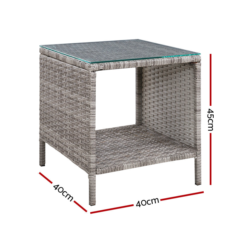 Gardeon Coffee Side Table Wicker Desk Rattan Outdoor Furniture Garden Grey Chez Guru