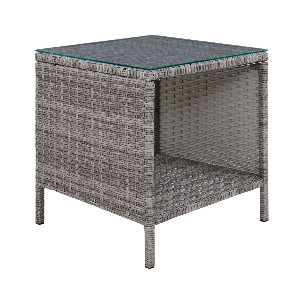 Gardeon Coffee Side Table Wicker Desk Rattan Outdoor Furniture Garden Grey Chez Guru