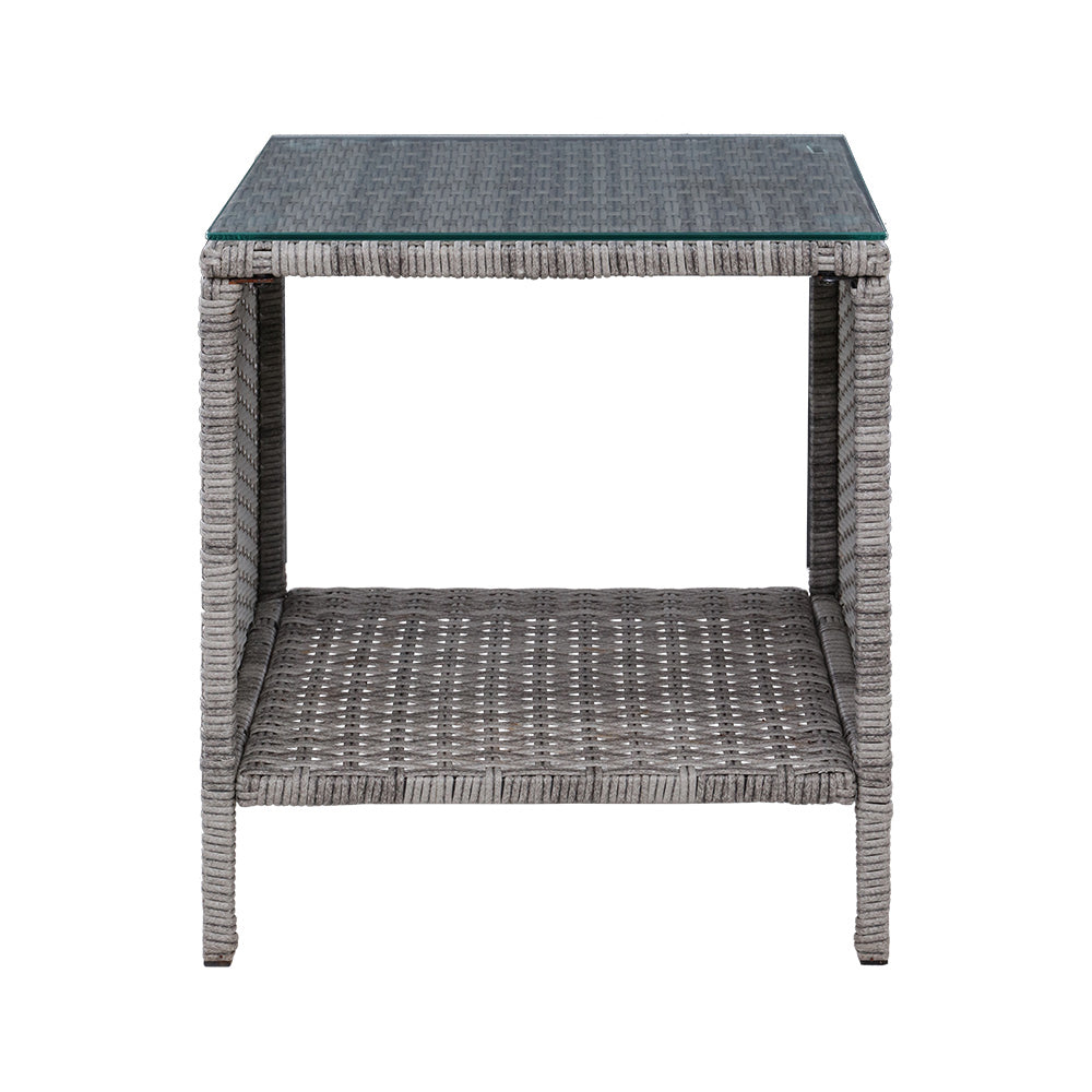Gardeon Coffee Side Table Wicker Desk Rattan Outdoor Furniture Garden Grey Chez Guru
