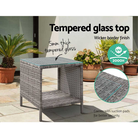 Gardeon Coffee Side Table Wicker Desk Rattan Outdoor Furniture Garden Grey Chez Guru