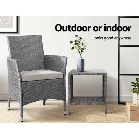Gardeon Coffee Side Table Wicker Desk Rattan Outdoor Furniture Garden Grey Chez Guru