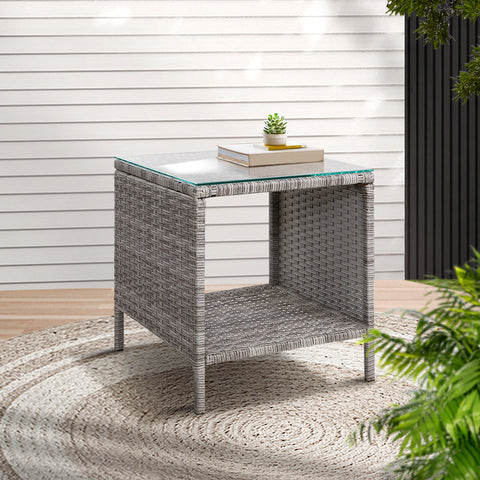 Gardeon Coffee Side Table Wicker Desk Rattan Outdoor Furniture Garden Grey Chez Guru