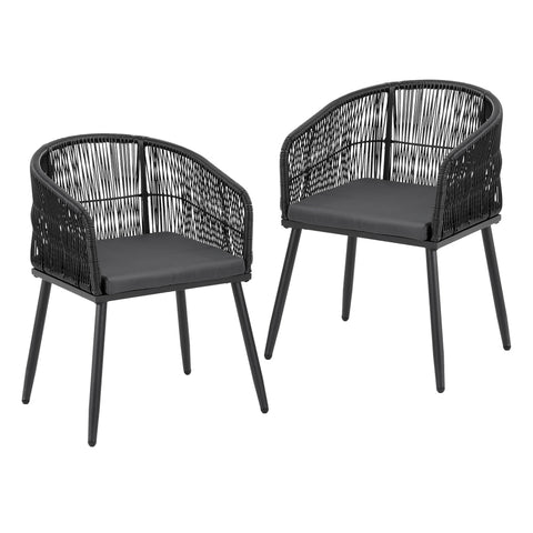 Gardeon 2PC Outdoor Dining Chairs Wicker Chair Patio Furniture Garden Steel Black