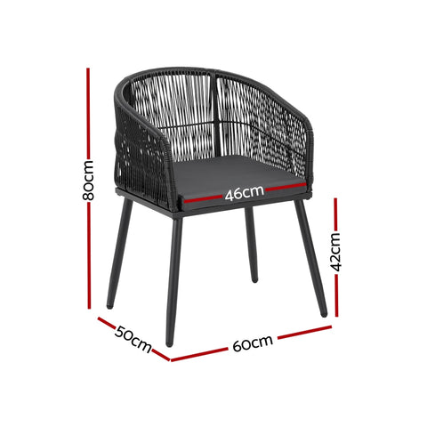 Gardeon 2PC Outdoor Dining Chairs Wicker Chair Patio Furniture Garden Steel Black