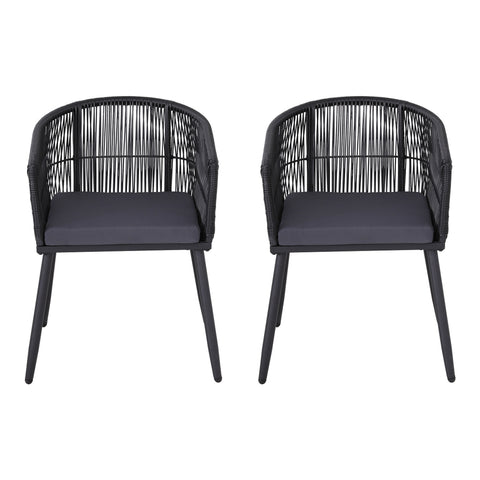 Gardeon 2PC Outdoor Dining Chairs Wicker Chair Patio Furniture Garden Steel Black
